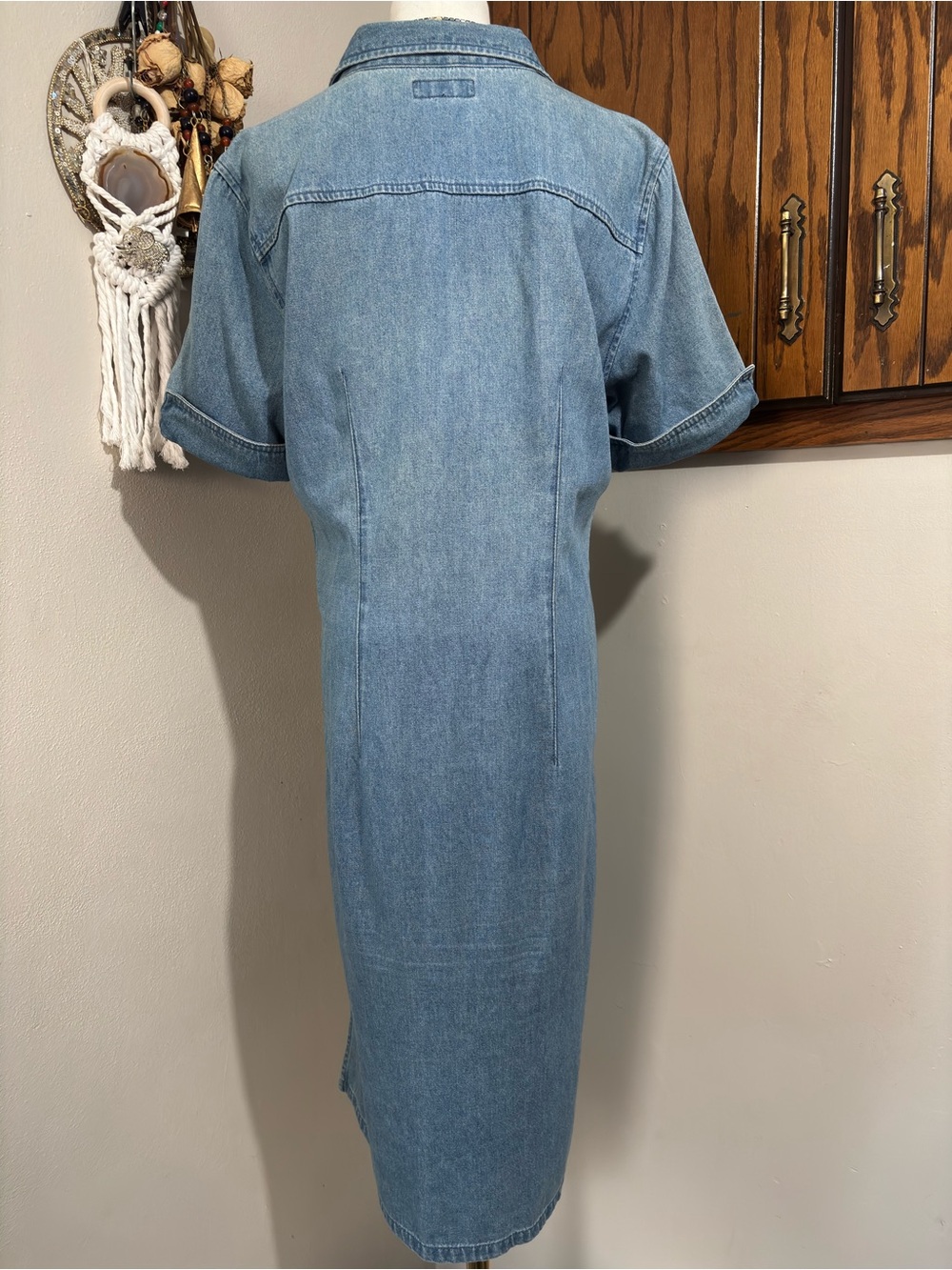 Khakis Vintage Denim Midi Dress Size Medium Blue Retro T Shirt Dress - Picture 6 of 16